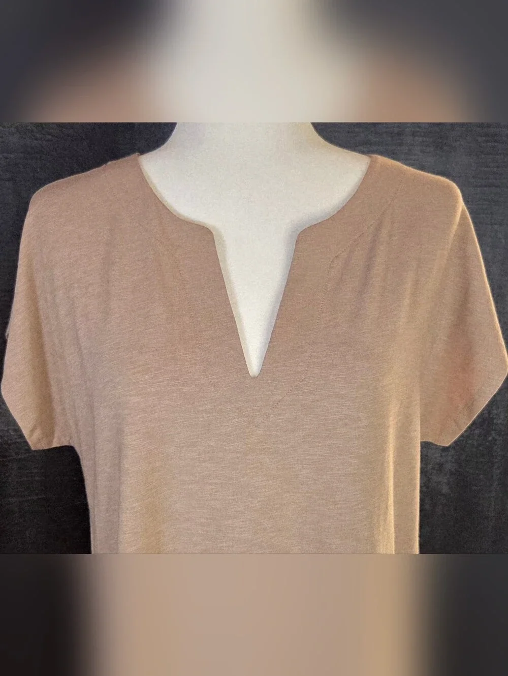 NWT Sigrid Olsen Taupe Split V-Neck Blouse Size M Cotton Tencel Eco Luxury Top - Picture 3 of 13